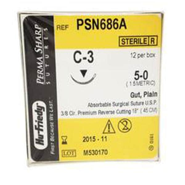 Perma Sharp Suture 5-0 18" Plain Gut Monofilament C-3 Undyed 12/Bx