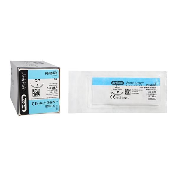 Perma Sharp Suture 3-0 18" Silk Braid C-7 Black 12/Bx