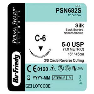 Perma Sharp Suture 5-0 18" Silk Braid C-6 Black 12/Bx