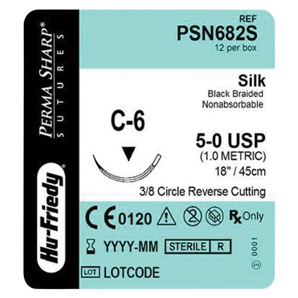 Perma Sharp Suture 5-0 18" Silk Braid C-6 Black 12/Bx