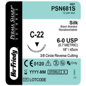 Perma Sharp Suture 6-0 18" Silk Braid C-22 Black 12/Bx