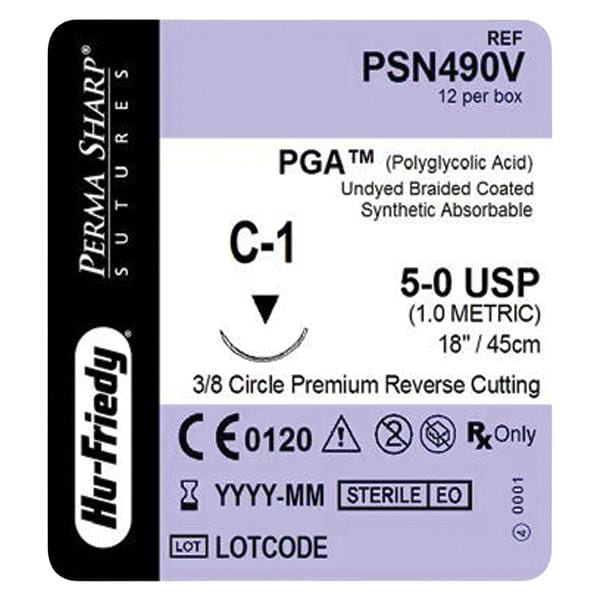 Perma Sharp Suture 5-0 18" Polyglycolic Acid Braid C-1 Undyed 12/Pk