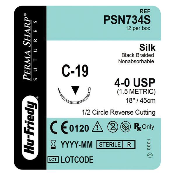 Perma Sharp Suture 4-0 18" Silk Braid C-19 Black 12/Bx