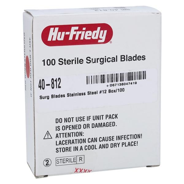 Blade Surgical #12 Stainless Steel Sterile 100/Bx