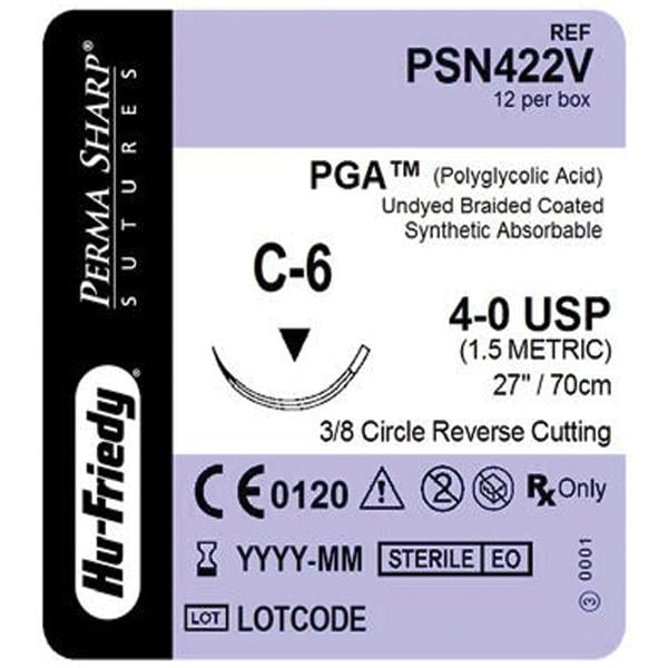 Perma Sharp Suture 4-0 27" Polyglycolic Acid Braid C-6 Undyed 12/Bx