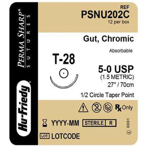 Perma Sharp Suture 5-0 27" Chromic Gut Monofilament T-28 Undyed 12/Bx