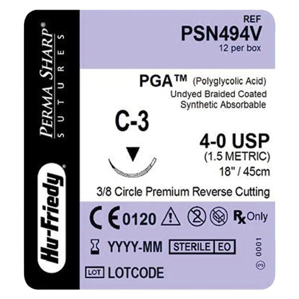 Perma Sharp Suture 4-0 18" Polyglycolic Acid Braid C-3 Undyed 12/Pk