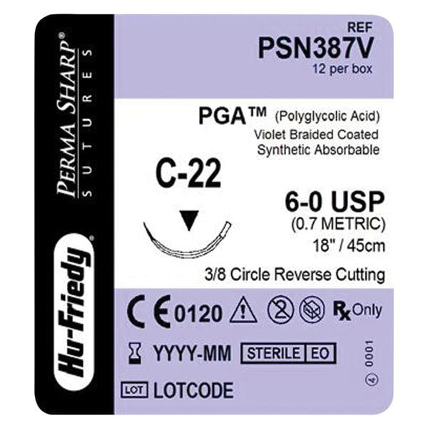 Perma Sharp Suture 6-0 18" Polyglycolic Acid Braid C-22 Violet Bx