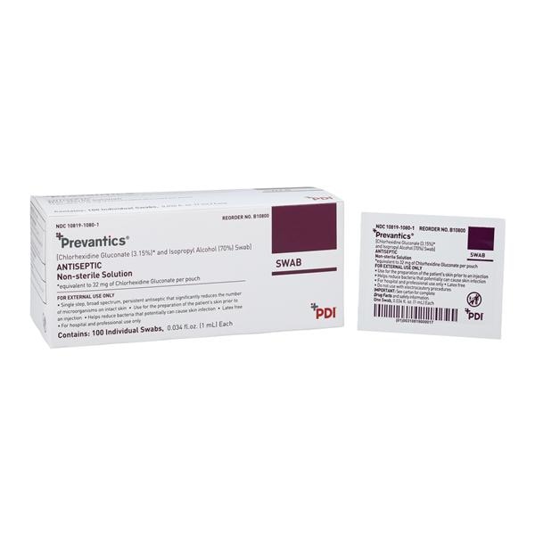 Prevantics Swab Pad CHG 3.15%/Isopropanol 70% 1mL 1-3/16x3-3/16", 10 BX/CA