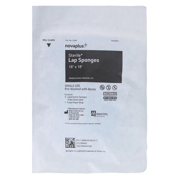 Sponge Laparotomy Sterile Cotton 18x18" X-Ray Detectable Pre-Washed 5/Pk