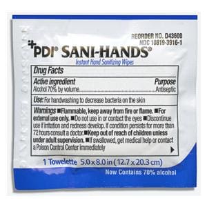 Wipes Sanitizing Sani-Hands 70% Ethyl Alcohol Individual Packets FrgrncFr 100/Bx, 10 BX/CA