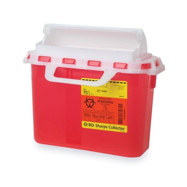 Sharps Container 5.4qt Red 4-8/10x12x12" Hrzntl Counterbalanced Dr Ld Plstc EA