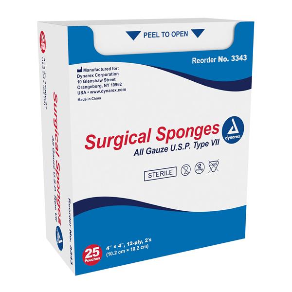 100% Cotton Surgical Gauze Sponge 4x4" 12 Ply Sterile LF
