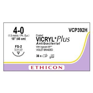 Coated Vicryl Plus Suture 4-0 18" Triclosan/Polyglactin 910 Braid FS-2 Vio 36/Bx