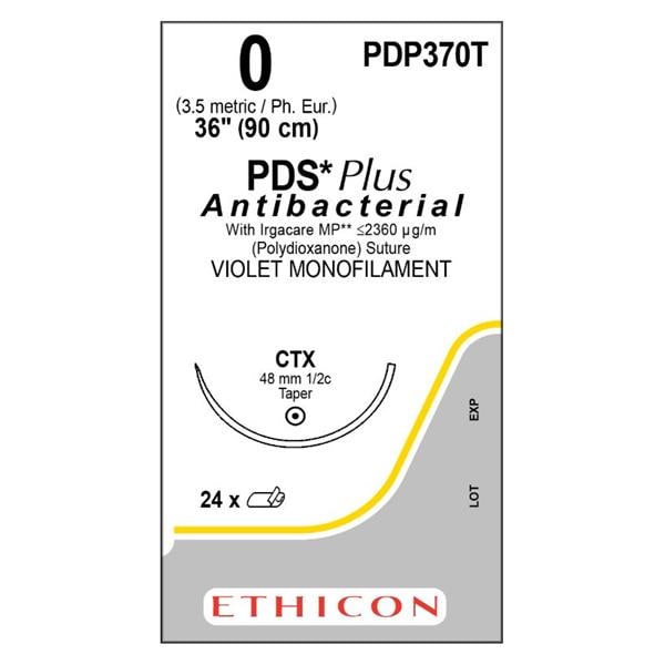 PDS Plus Suture 0 36" Triclosan, Polydioxanone Monofilament CTX Violet 24/Bx