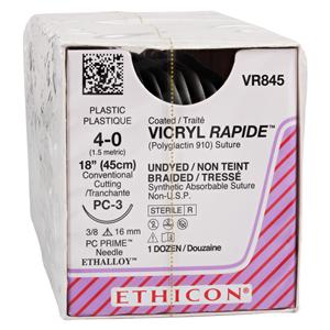 Vicryl Rapide Suture 4-0 18" Polyglactin 910 Braid PC-3 Undyed 12/Bx