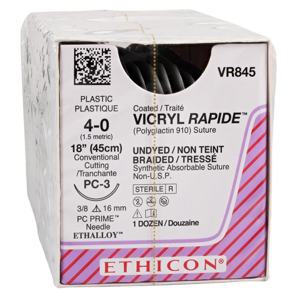 Vicryl Rapide Suture 4-0 18" Polyglactin 910 Braid PC-3 Undyed 12/Bx