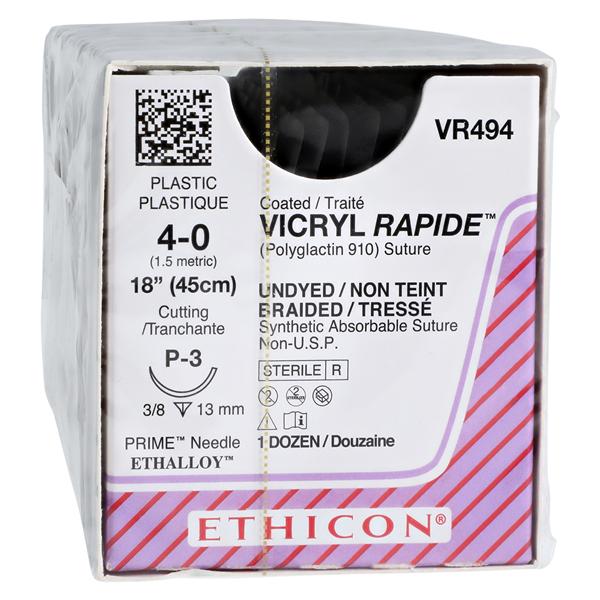 Vicryl Rapide Suture 4-0 18" Polyglactin 910 Braid P-3 Undyed 12/Bx