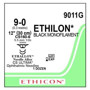 Ethilon Suture 9-0 12" Nylon Monofilament CS160-6/CS160-6 Black 12/Bx