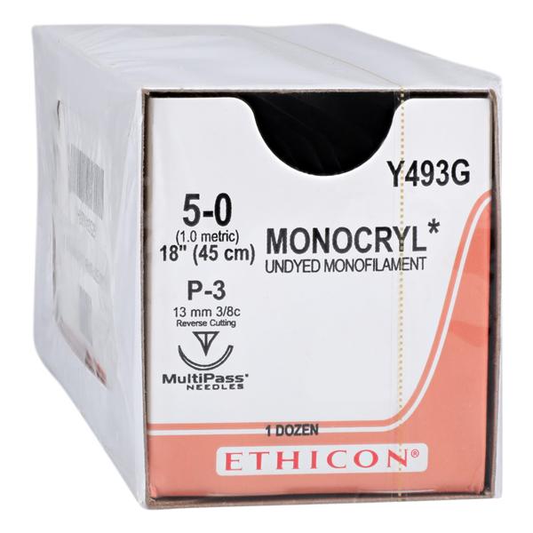 Monocryl Suture 5-0 18" Poliglecaprone 25 Monofilament P-3 Undyed 12/Bx