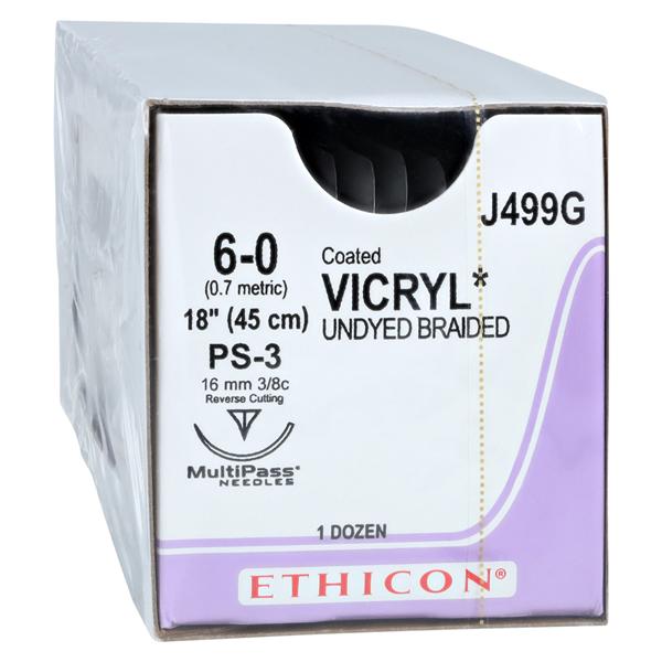 Vicryl Suture 6-0 18" Polyglactin 910 Braid PS-3 Undyed 12/Bx