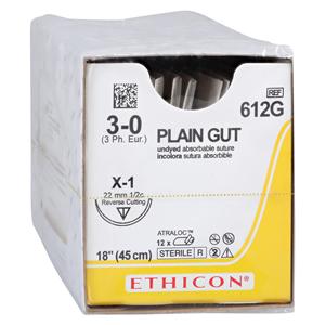 Gut Plain Suture 3-0 18" Plain Gut Monofilament X-1 Yellowish Tan 12/Bx