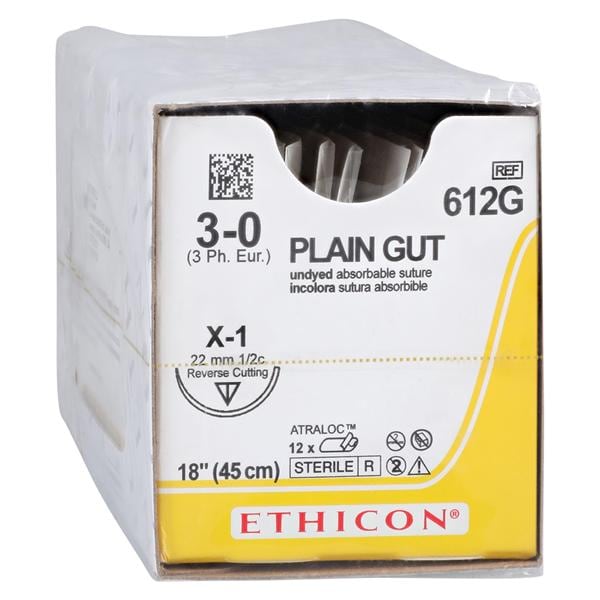 Gut Plain Suture 3-0 18" Plain Gut Monofilament X-1 Yellowish Tan 12/Bx