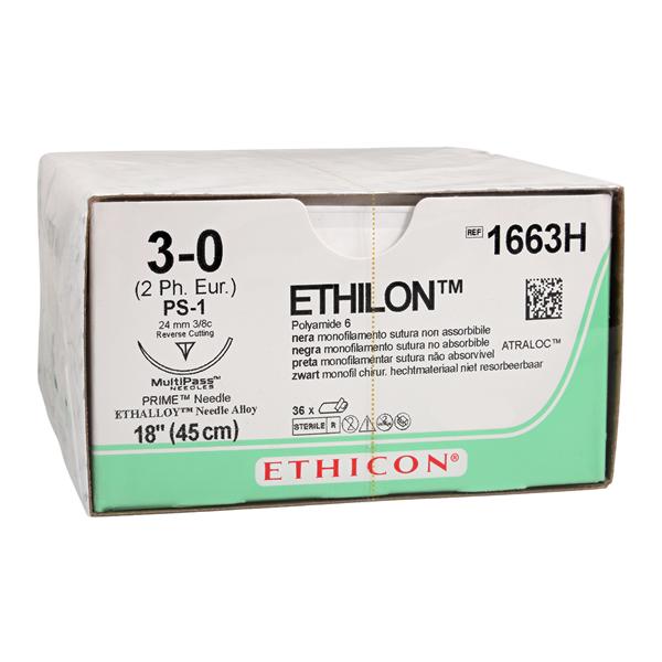 Ethilon Suture 3-0 18" Nylon Monofilament PS-1 Black 36/Bx