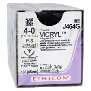 Vicryl Suture 4-0 18" Polyglactin 910 Braid P-3 Violet 12/Bx