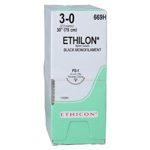 Ethilon Suture 3-0 30" Nylon Monofilament FS-1 Black 36/Bx