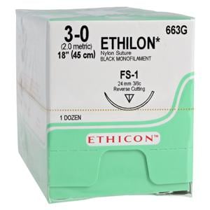 Ethilon Suture 3-0 18" Nylon Monofilament FS-1 Black 12/Bx