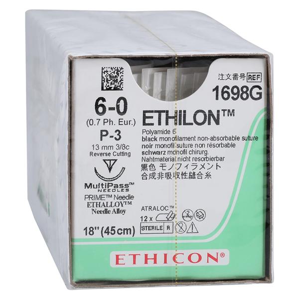 Ethilon Suture 6-0 18" Nylon Monofilament P-3 Black 12/Bx