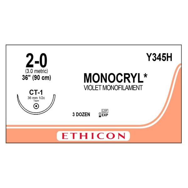 Monocryl Suture 2-0 36" Poliglecaprone 25 Monofilament CT-1 Violet 36/Bx