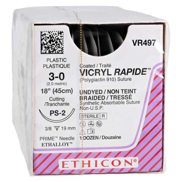 Vicryl Rapide Suture 3-0 18" Polyglactin 910 Braid PS-2 Undyed 12/Bx