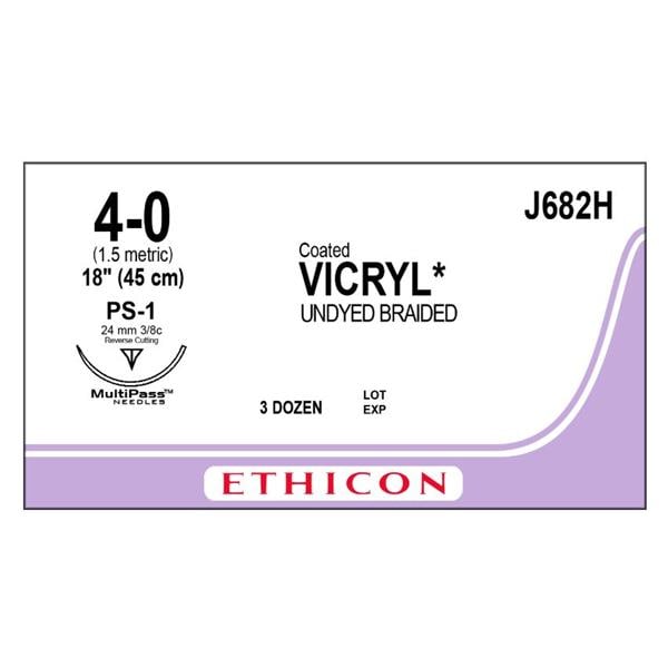 Vicryl Suture 4-0 18" Polyglactin 910 Braid PS-1 Undyed 36/Bx