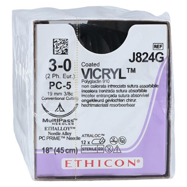 Vicryl Suture 3-0 18" Polyglactin 910 Braid PC-5 Undyed 12/Bx