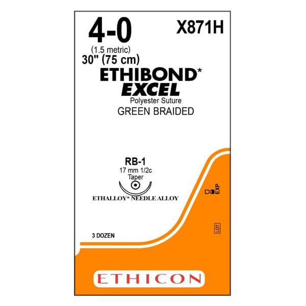 Ethibond Excel Suture 4-0 30" Polyester Braid RB-1 Green 36/Bx