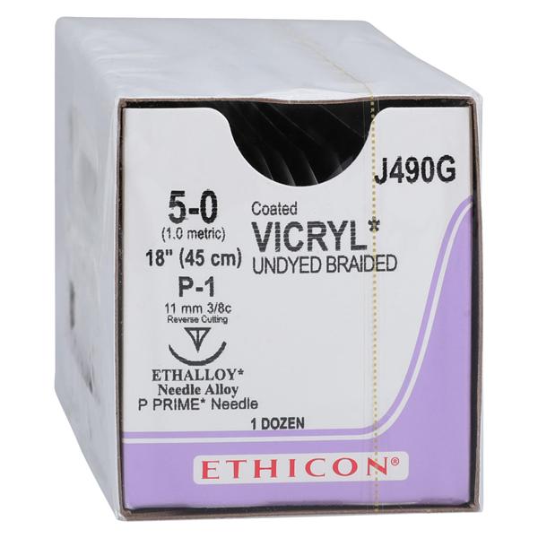 Vicryl Suture 5-0 18" Polyglactin 910 Braid P-1 Undyed 12/Bx