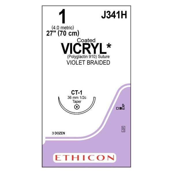 Vicryl Suture 1 27" Polyglactin 910 Braid CT-1 Violet 36/Bx