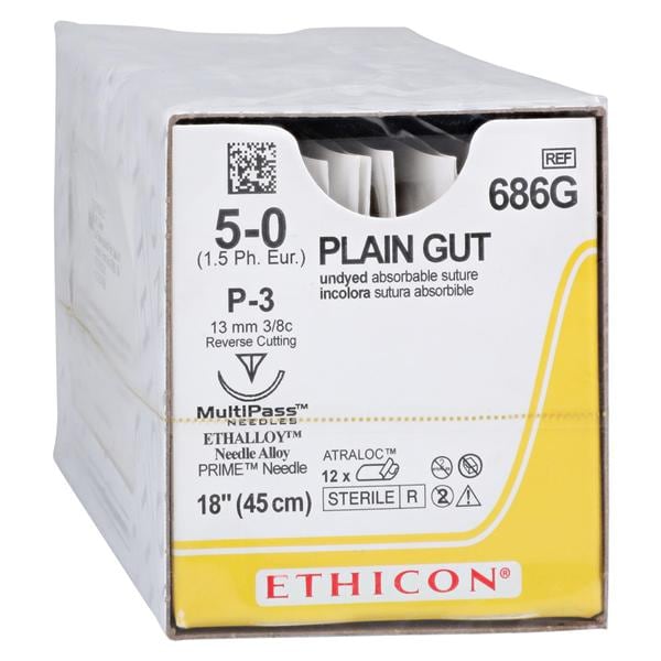 _ Suture 5-0 18" Plain Gut Monofilament P-3 Yellowish Tan 12/Bx