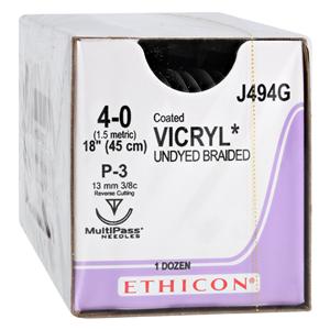 Vicryl Suture 4-0 18" Polyglactin 910 Braid P-3 Undyed 12/Bx