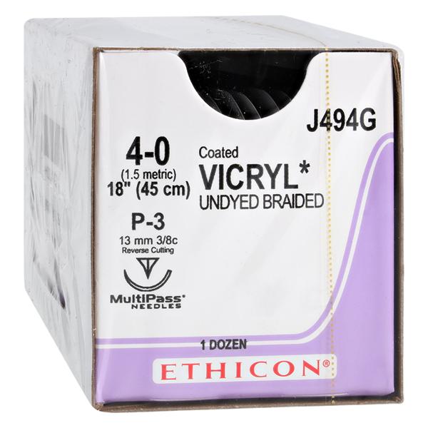 Vicryl Suture 4-0 18" Polyglactin 910 Braid P-3 Undyed 12/Bx