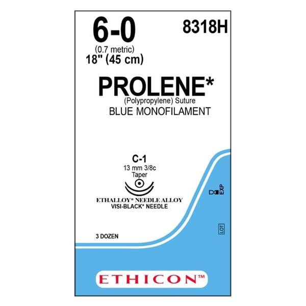 Prolene Suture 6-0 18" Polypropylene Monofilament C-1/C-1 Blue 36/Bx