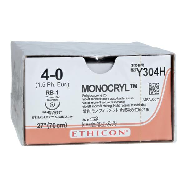 Monocryl Suture 4-0 27" Poliglecaprone 25 Monofilament RB-1 Violet 36/Bx