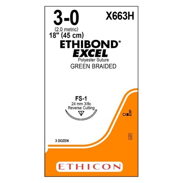 Ethibond Excel Suture 3-0 18" Polyester Braid FS-1 Green 36/Bx