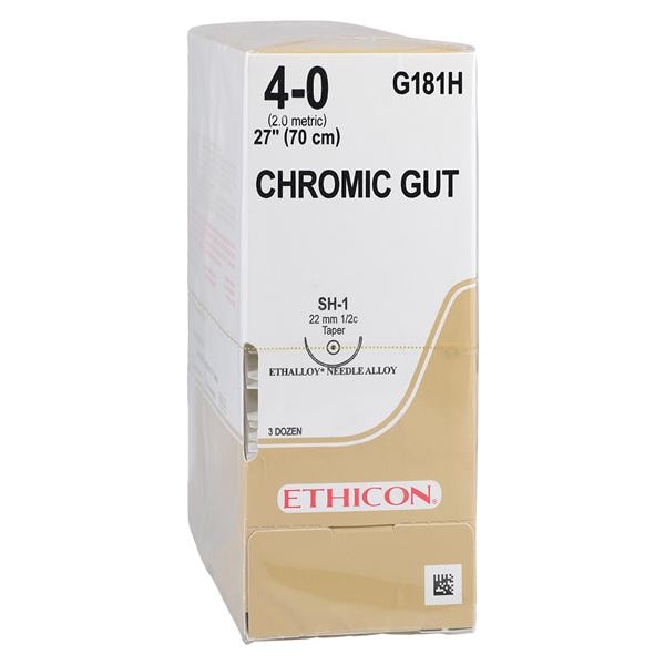 Ethicon Suture 4-0 27" Chromic Gut Monofilament SH-1 Brown 36/Bx