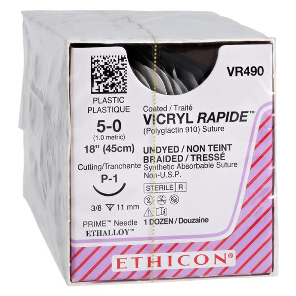 Vicryl Rapide Suture 5-0 18" Polyglactin 910 Braid P-1 Undyed 12/Bx