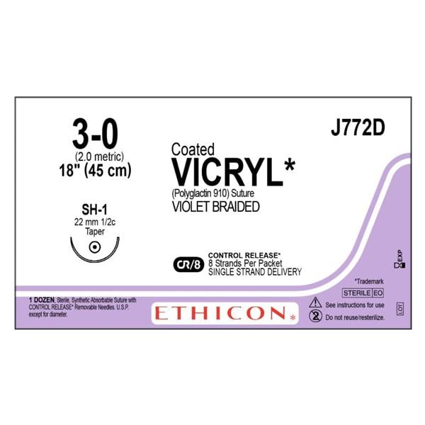 Vicryl Suture 3-0 8-18" Polyglactin 910 Braid SH-1 Violet 12/Bx