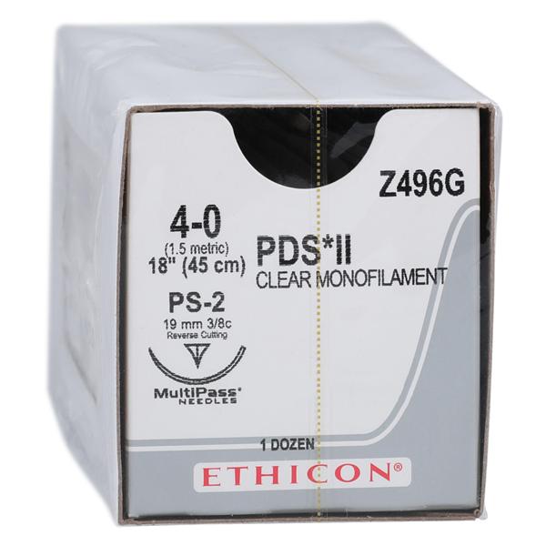PDS II Suture 4-0 18" Polydioxanone Monofilament PS-2 Clear 12/Bx
