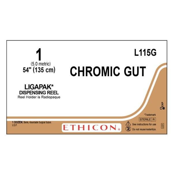 Ligapak Surgical Suture 1 54" Chromic Gut Monofilament Brown 12/Bx
